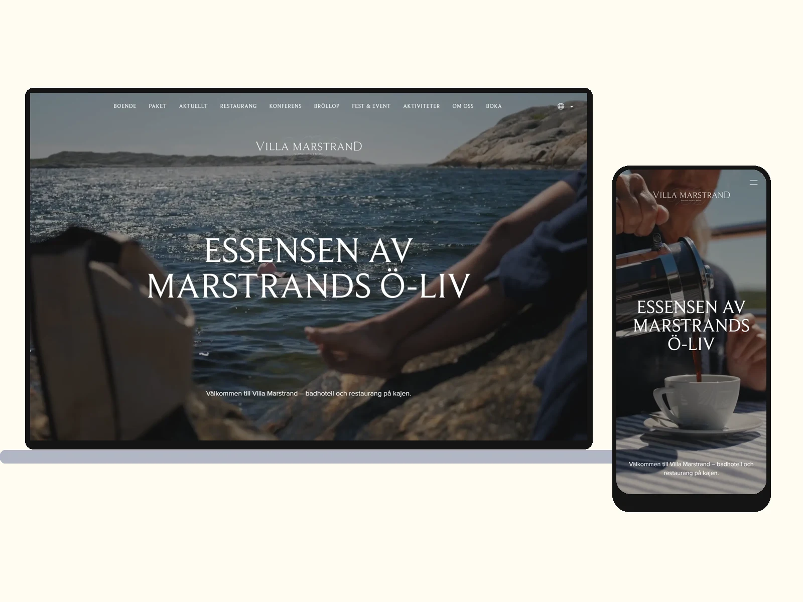 Villa Marstrands hemsida i mobil och desktop